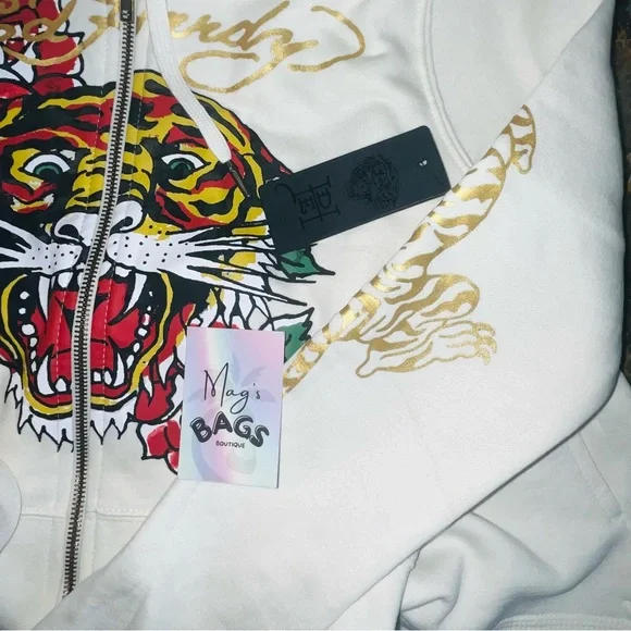 Ed Hardy: Tiger Rose Tattoo Ivory Jacket & Shorts SET (NWT)